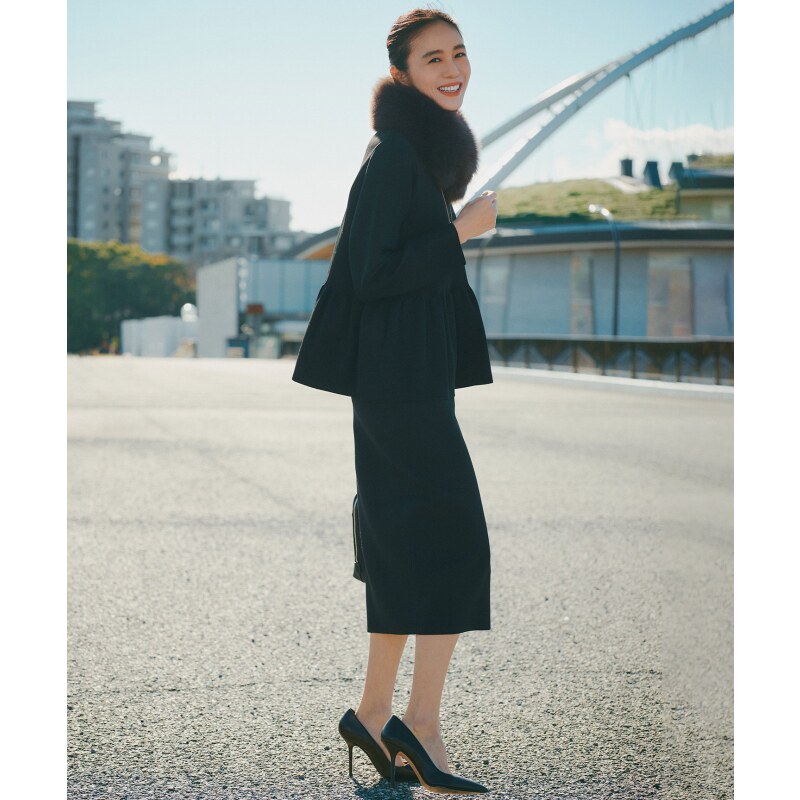 UNFILO BEAUTY FORM KNIT温柔气质荷叶边上衣套装连衣裙女ONWARD