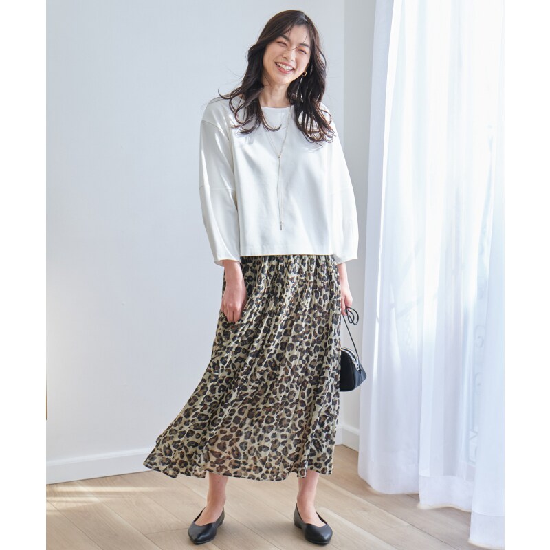 any FAM可机洗松紧带设计豹纹时尚褶皱半身裙女ONWARD