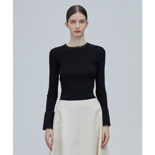 BEIGE,HANNA温柔风纯色喇叭袖针织上衣春新款针织打底衫日系轻奢