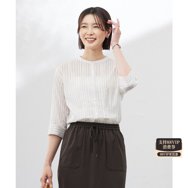 J.PRESS可洗透明细条纹类衬衫剪裁上衣T恤女ONWARD