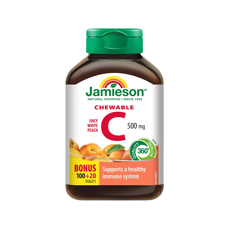 健美生维生素c咀嚼片水蜜桃味120粒加拿大天然VC男女通用成人