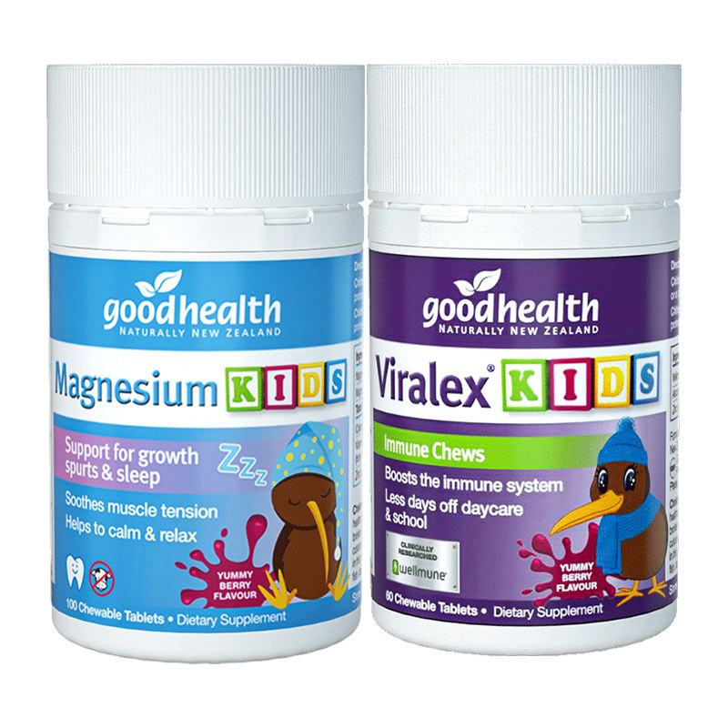 goodhealth新西兰儿童免疫嚼嚼乐益生菌60粒+安睡镁梦片VC100粒