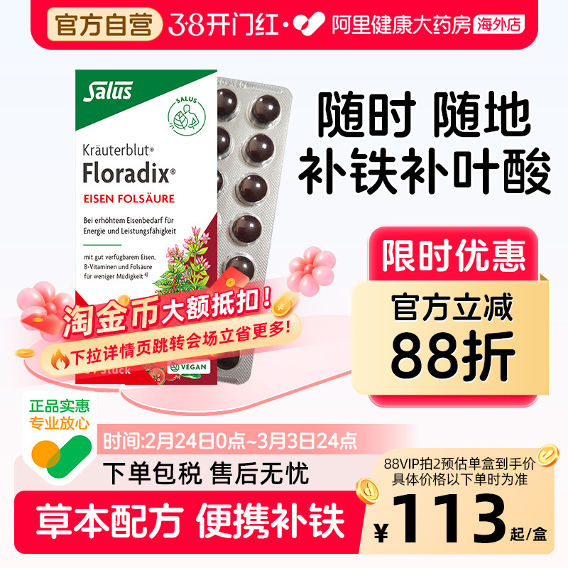 Salus莎露斯铁元红铁补铁片德国进口孕妇补叶酸女性补铁剂 84粒