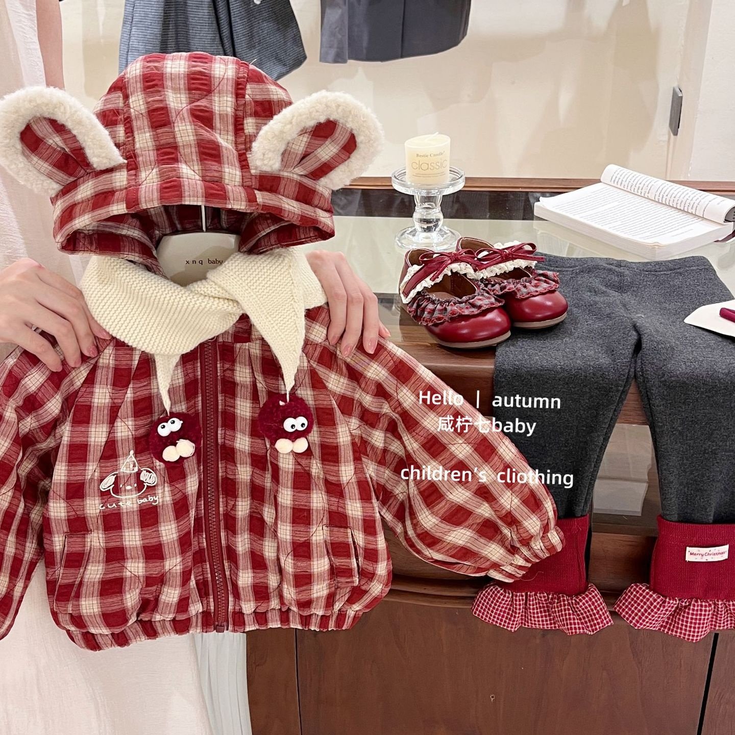 咸柠七丨小煤球！女童兔耳朵格子棉衣外套韩版秋冬款加绒加厚棉服,童装/婴儿装/亲子装,儿童运动套装,淘宝优惠券,粉丝福利购,淘宝优惠卷