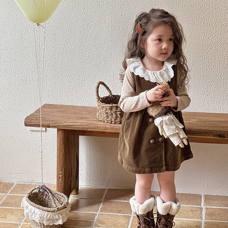 女童春秋季背心裙子2026新款儿童韩版灯芯绒女宝宝春装甜美连衣裙