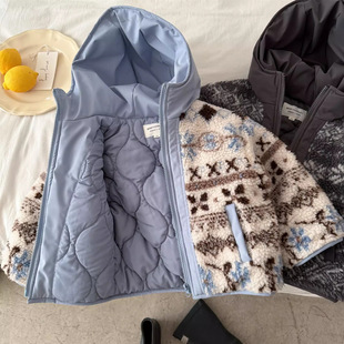 男童冬款加厚外套2026冬新款小童棉服宝宝连帽提花棉衣女保暖