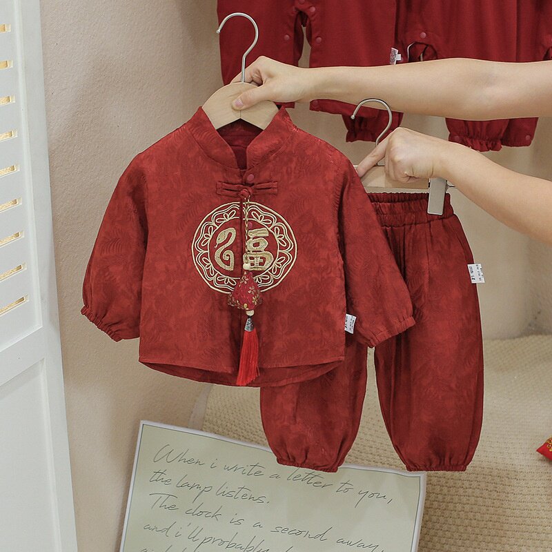 男童套装秋装宝宝中式福字外套百天抓周岁宴礼服婴幼儿分体两件套