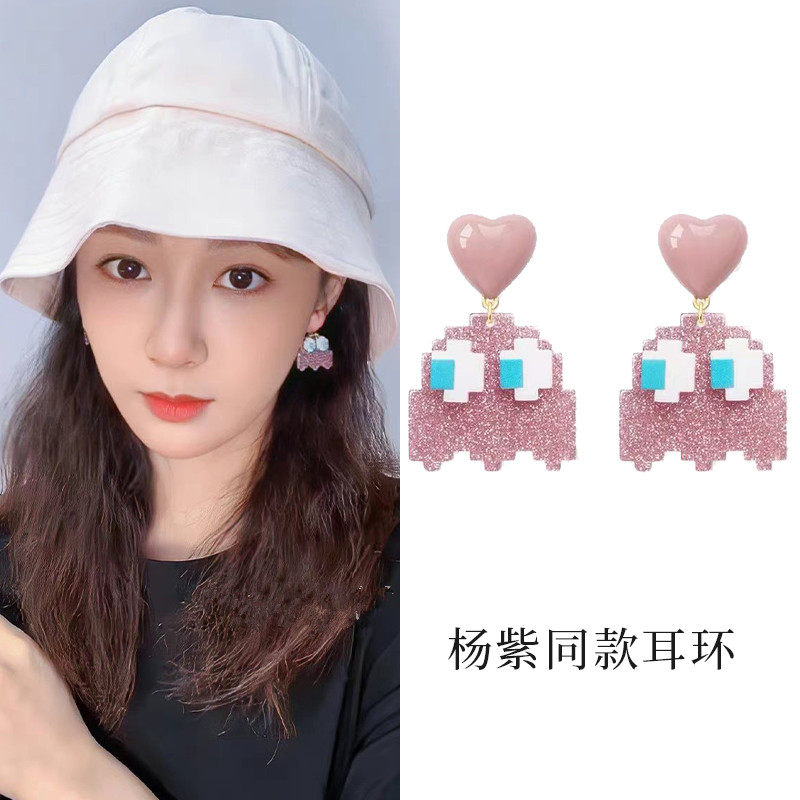 杨紫同款耳环爱心卡通小鬼怪2022年新款少女百搭银针耳钉无洞耳夹