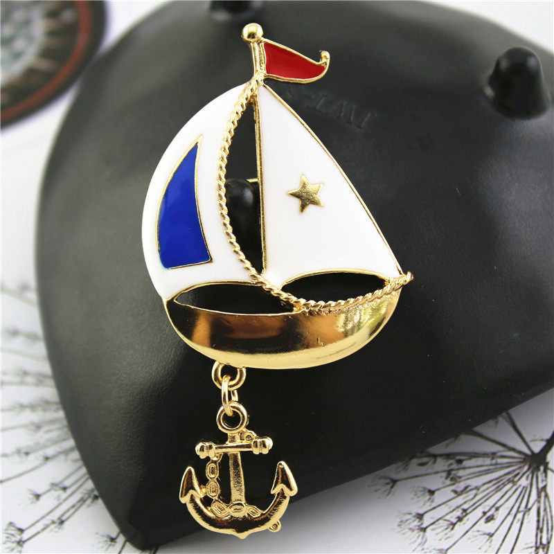 欧美时尚复古珐琅皇冠海军帆船锚舵泳圈男女西装胸针