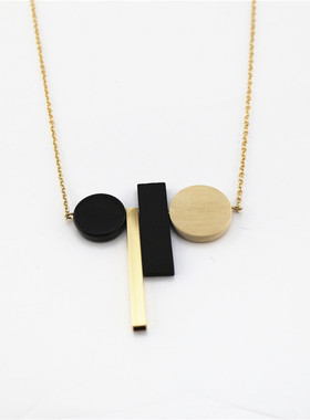 欧美风几何元素木头吊坠长款项链