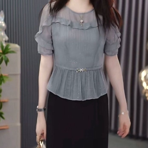 夏季冰竹丝假两件显瘦妈妈连衣裙
