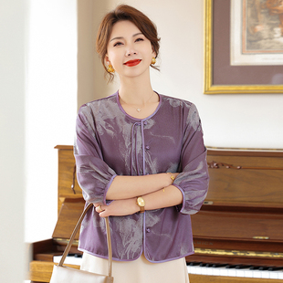 妈妈春装新中式七分袖衬衫2025新款中老年人女装春夏洋气国风套装