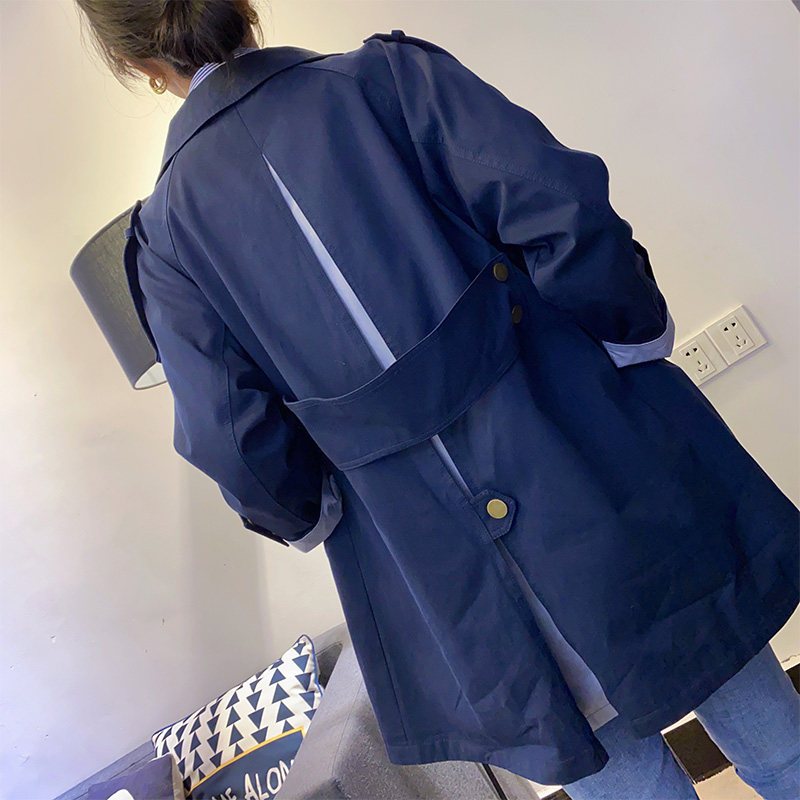 清仓特惠中长款深蓝色风衣外套女春季2022新款洋气大衣欧货