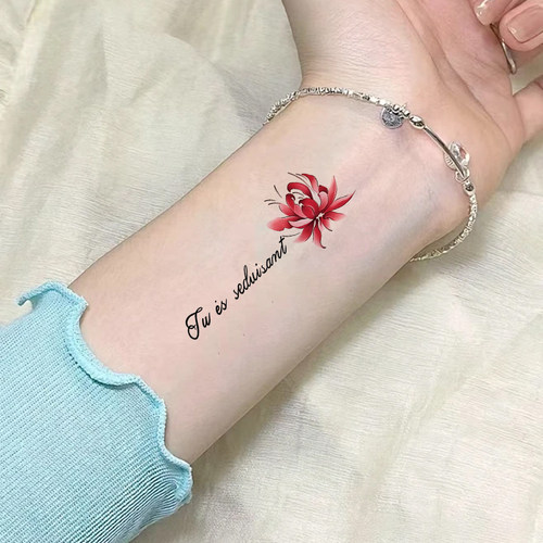 彼岸花彩色纹身贴防水ins性感辣妹桃花玫瑰锁骨胸前手臂水洗女款