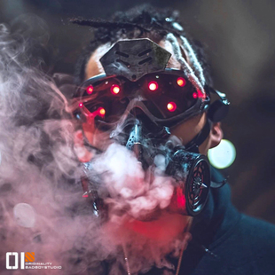 赛博朋克面罩LED发光眼镜防毒面具cos科幻机械机甲万圣节道具战03