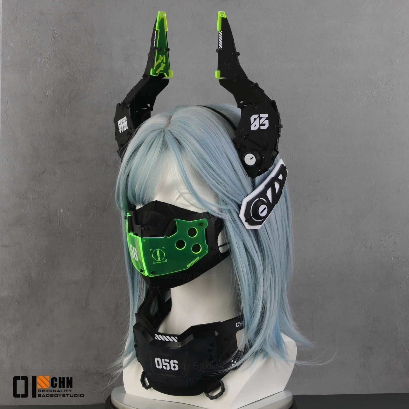 赛博朋克机械魔女牛角头饰科技感面罩战术cos能风中央町战术工艺