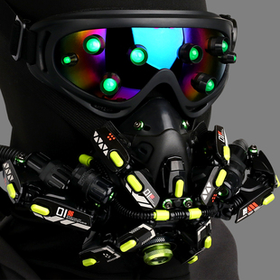 赛博朋克面罩发光眼镜防毒面具cos科幻机械机甲机能面罩战术战03