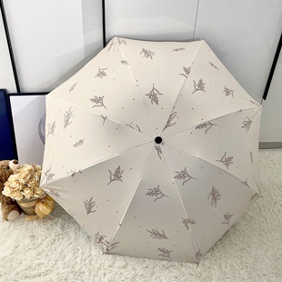 天堂鸟新品麦穗黑胶晴雨伞两用防紫外线遮阳三折叠手动简约ins风