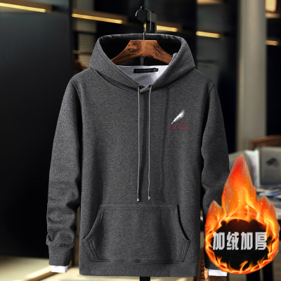 秋冬加绒休闲风胖人肥佬连帽衫