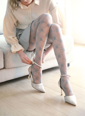 早秋20D气质灰色立体花卉美腿T档丝袜 性感御姐黑色防脱丝连裤袜