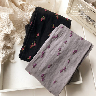 日系早秋SM2小清新花朵刺绣连裤袜 80D镂空点点微透肉丝袜女袜