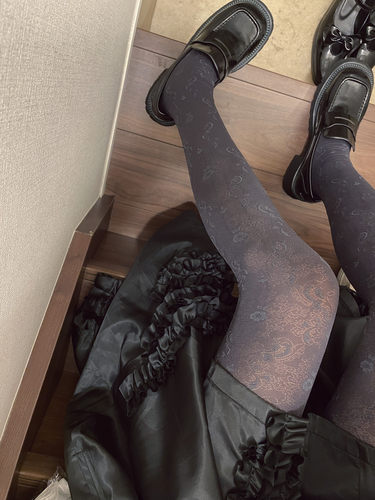 灰紫色中国风图腾提花暗纹连裤袜