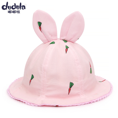 嘟嘟啦春季宝宝纯棉女孩太阳帽儿童帽出游渔夫帽女童户外遮阳帽子