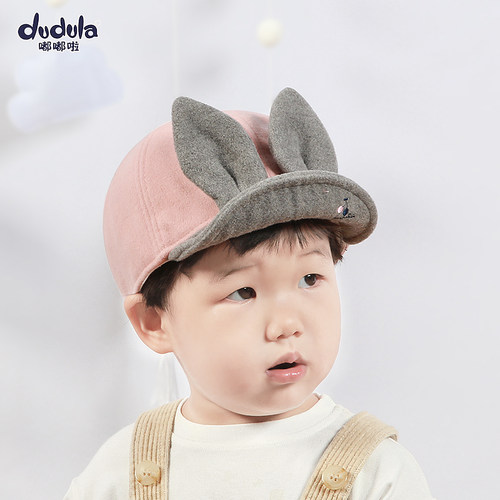 嘟嘟啦帽子1-4岁户外毛呢小孩