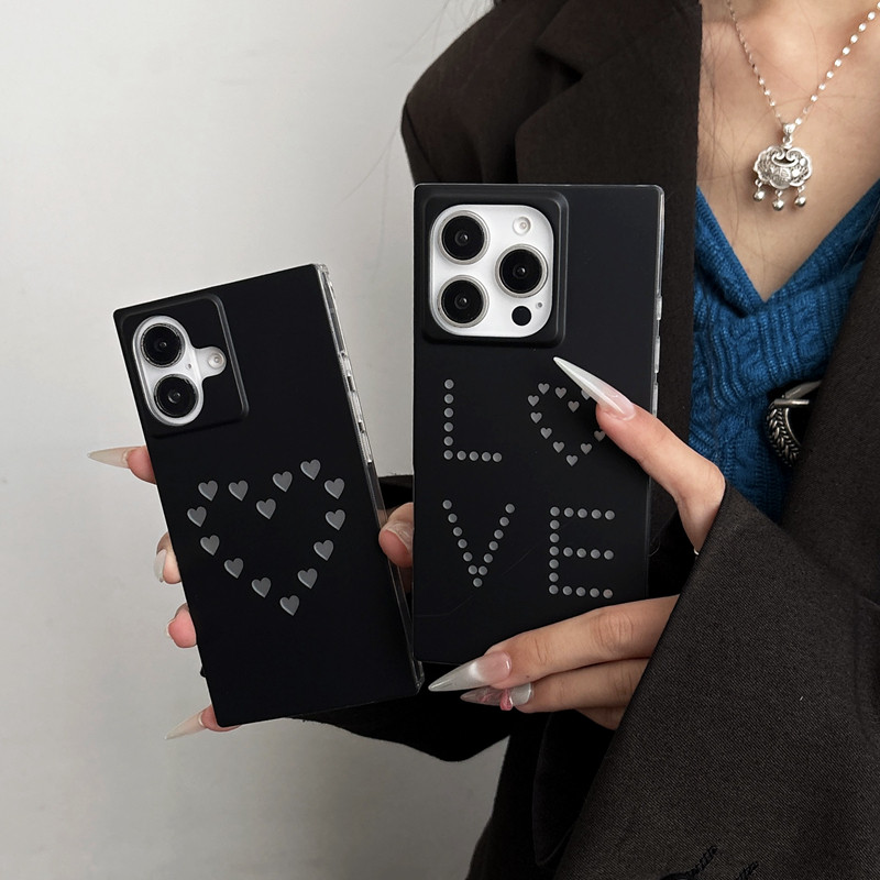 简约小爱心LOVE方形直角边适用苹果iPhone16promax手机壳新款15/14全包保护套防摔13高级感新小众不撞款17PRO