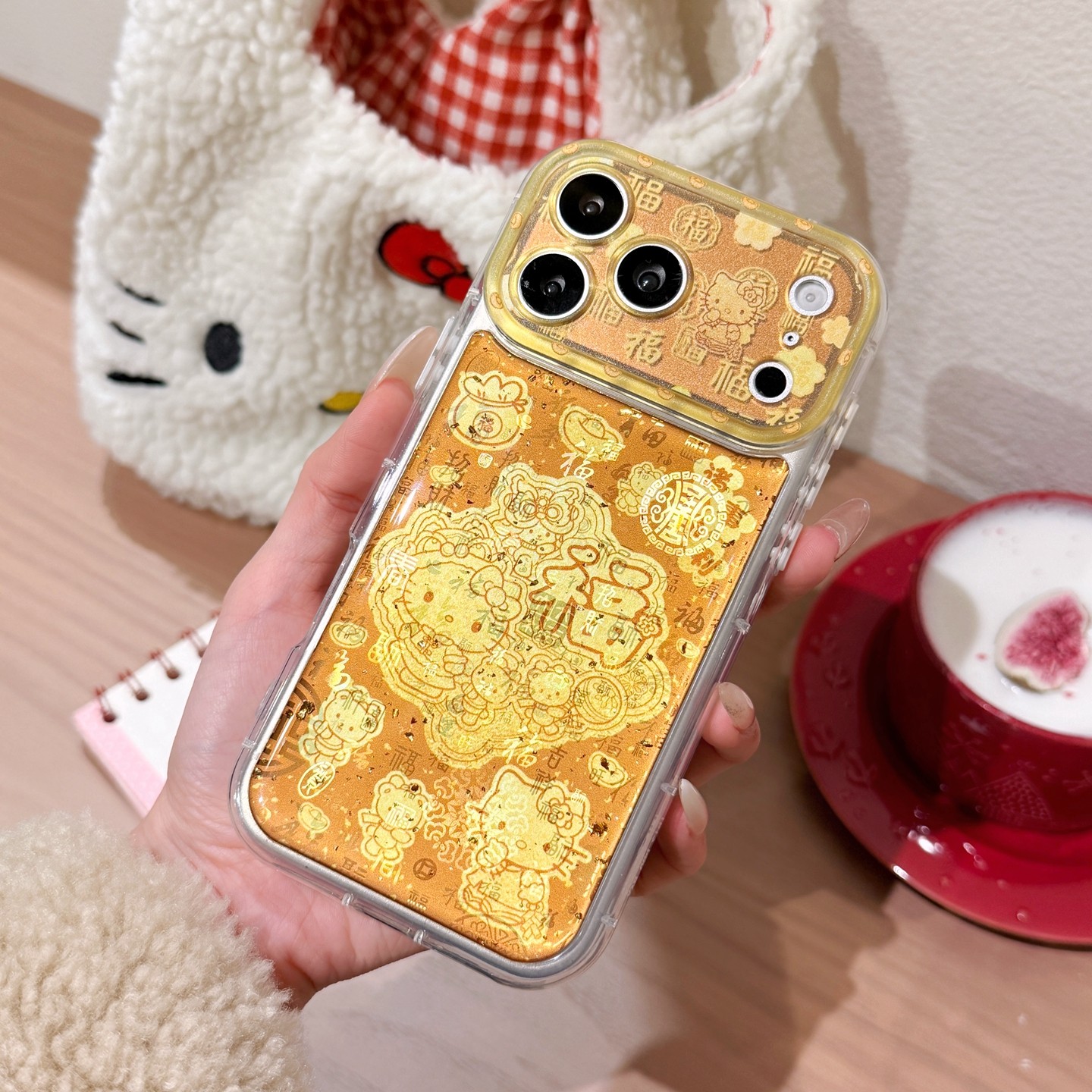 新款简约时尚新年中国风可爱卡通金箔闪粉KT适用苹果iPhone17promax手机壳透明边防摔16/15/14保护套福字图案