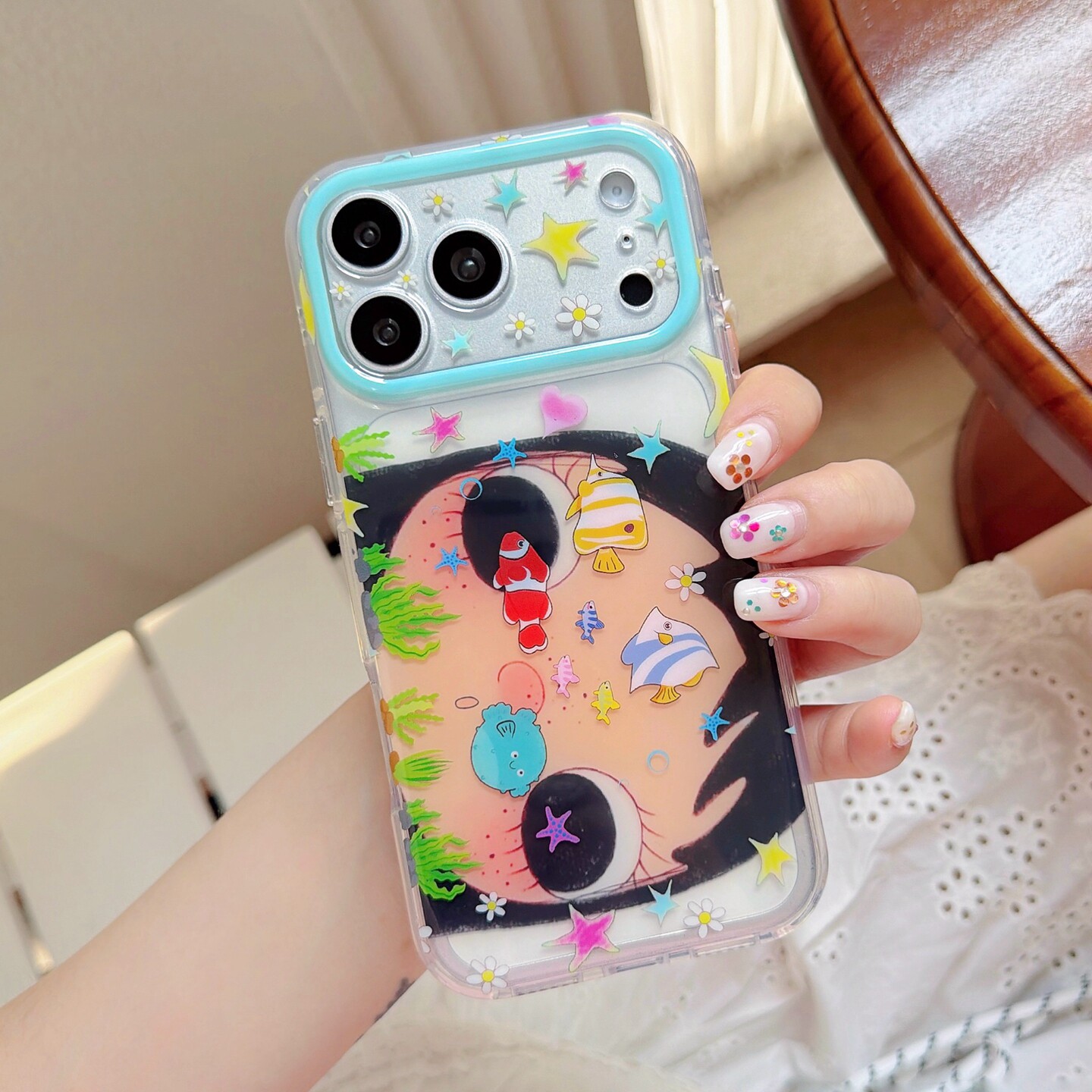 简约时尚新款海洋鱼儿适用苹果iPhone17promax手机壳卡通半透明保护套星星小鱼图案可爱少女小玉彩绘16/15PRO