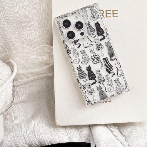 呆萌可爱线条猫咪背影手机壳