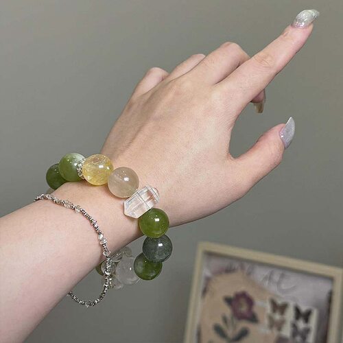 JOY CHEN天然水晶手串釉玉白幽灵奶盖岫玉青紫水萤石手链礼物散珠