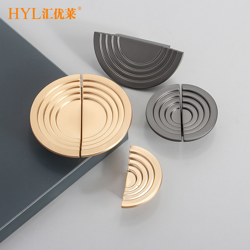 16/32mm孔距半圆形门把手法式电镀铜金色衣柜橱柜茶几抽屉小拉手