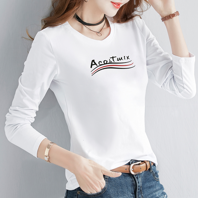 长袖t恤女纯棉秋季百搭2025年新款春装白色打底衫女修身内搭上衣