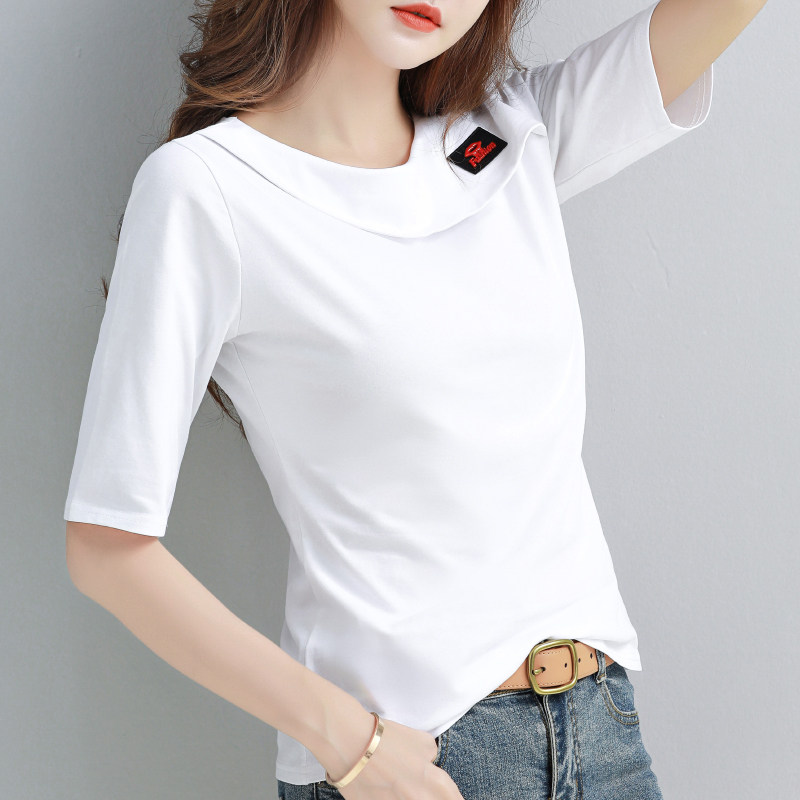 纯棉短袖t恤女夏季白色中袖体恤2022年新款设计感修身高级感上衣