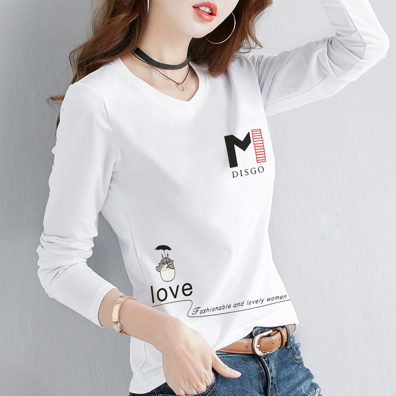 白色纯棉长袖t恤女士2025年新款春款内搭上衣春秋衣外穿宽松小衫