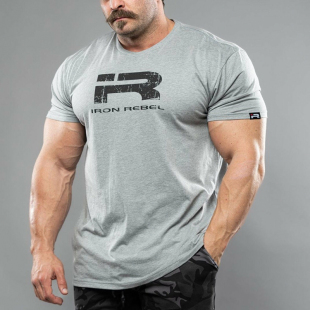 印花弹力棉健身衣短袖 IR新款 美式 大码 运动T恤男宽松圆领休闲半袖