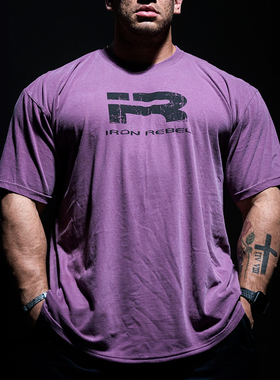 IR新款T恤男美式重磅纯棉运动健身半袖宽松圆领印花训练休闲短袖