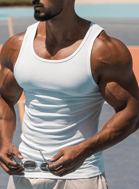 重磅加粗紧身背心男螺纹健身衣高弹美式纯色打底无袖坎肩运动T恤