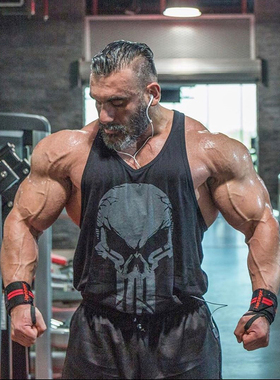 惩罚者骷髅男工字背心 健身服大码宽松健美力量举圆领无袖训练T恤