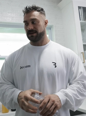 C宝克里斯运动长袖男秋冬季保暖T恤套头衫健身美式纯棉加厚卫衣潮