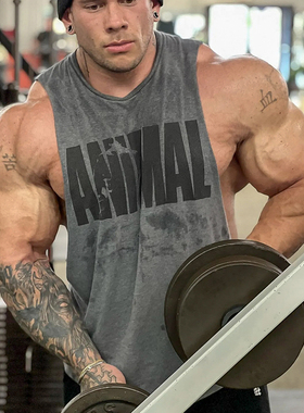 环球野兽训练背心男宽松圆领大码棉健身美式夏季无袖坎肩运动T恤