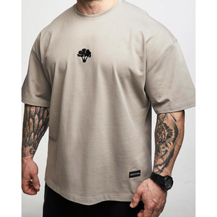 刺绣纯棉半袖 男新款 健身衣休闲运动圆领T恤潮 素训练短袖 西兰花元