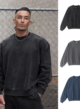 重磅纯棉卫衣男宽松运动纯棉水洗做旧oversize长袖美式休闲套头衫