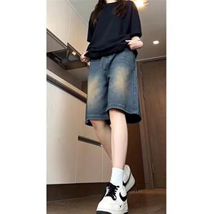 高街直筒宽松五分中裤 高档美式 夏季 男款 子男 复古水泥灰色牛仔短裤