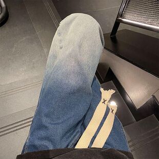 高街宽松微喇直筒潮牌休闲长裤 渐变牛仔裤 春秋美式 2026新款 子 男款