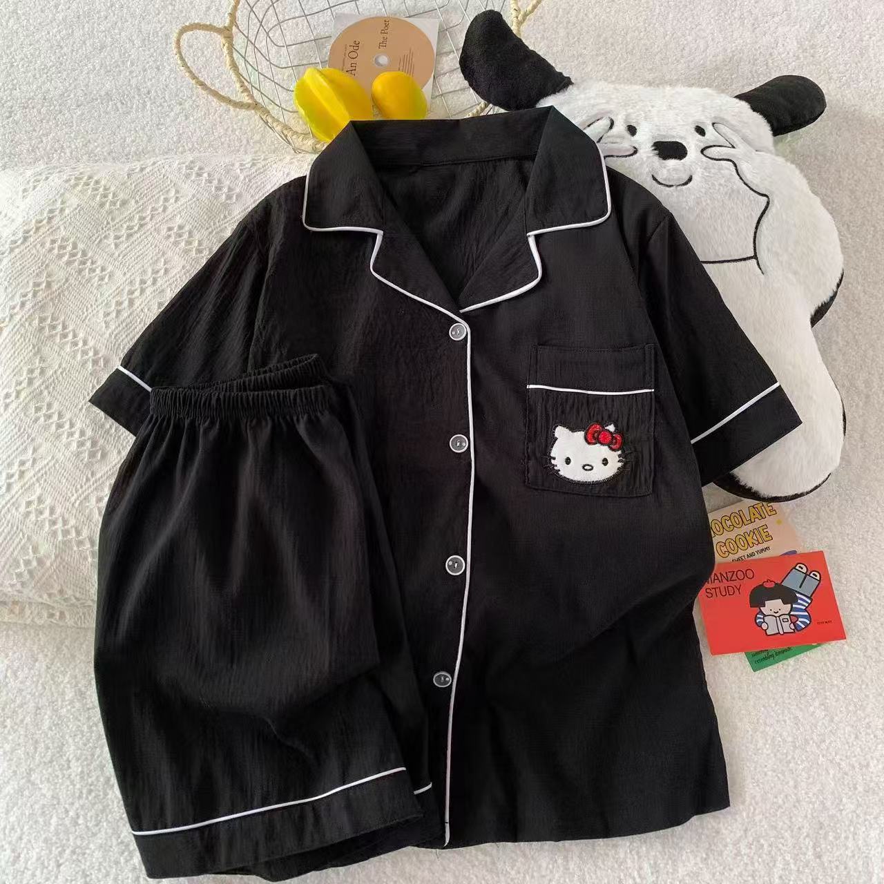 ins风可爱宝宝儿童睡衣夏季KT猫短袖短裤中大童可外穿可爱家居服