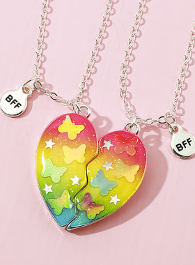 一人一半可爱蝴蝶磁吸好朋友项链