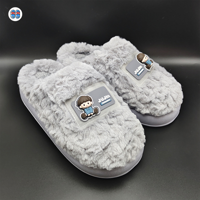 男款卡通休闲秋冬加绒厚底保暖棉拖鞋男士居家防滑超暖软底毛拖鞋